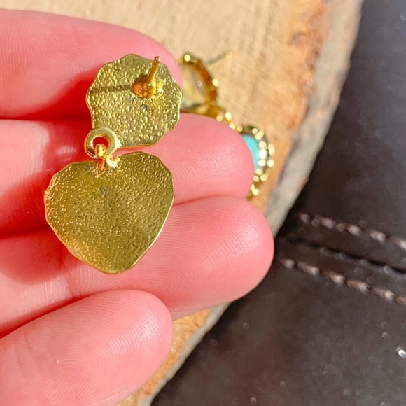 Luxury Heart CZ Turquoise Trendy Ethnic Bright Earrings - Picture 4 of 5